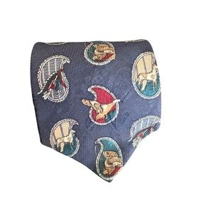 Hunt Club  Silk Neck‎ Tie Made in USA – Equestrian Horse & Hunt Scene duck fish